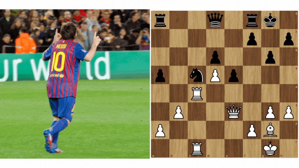 Cristiano Ronaldo and Lionel Messi Taking Photo playing chess in