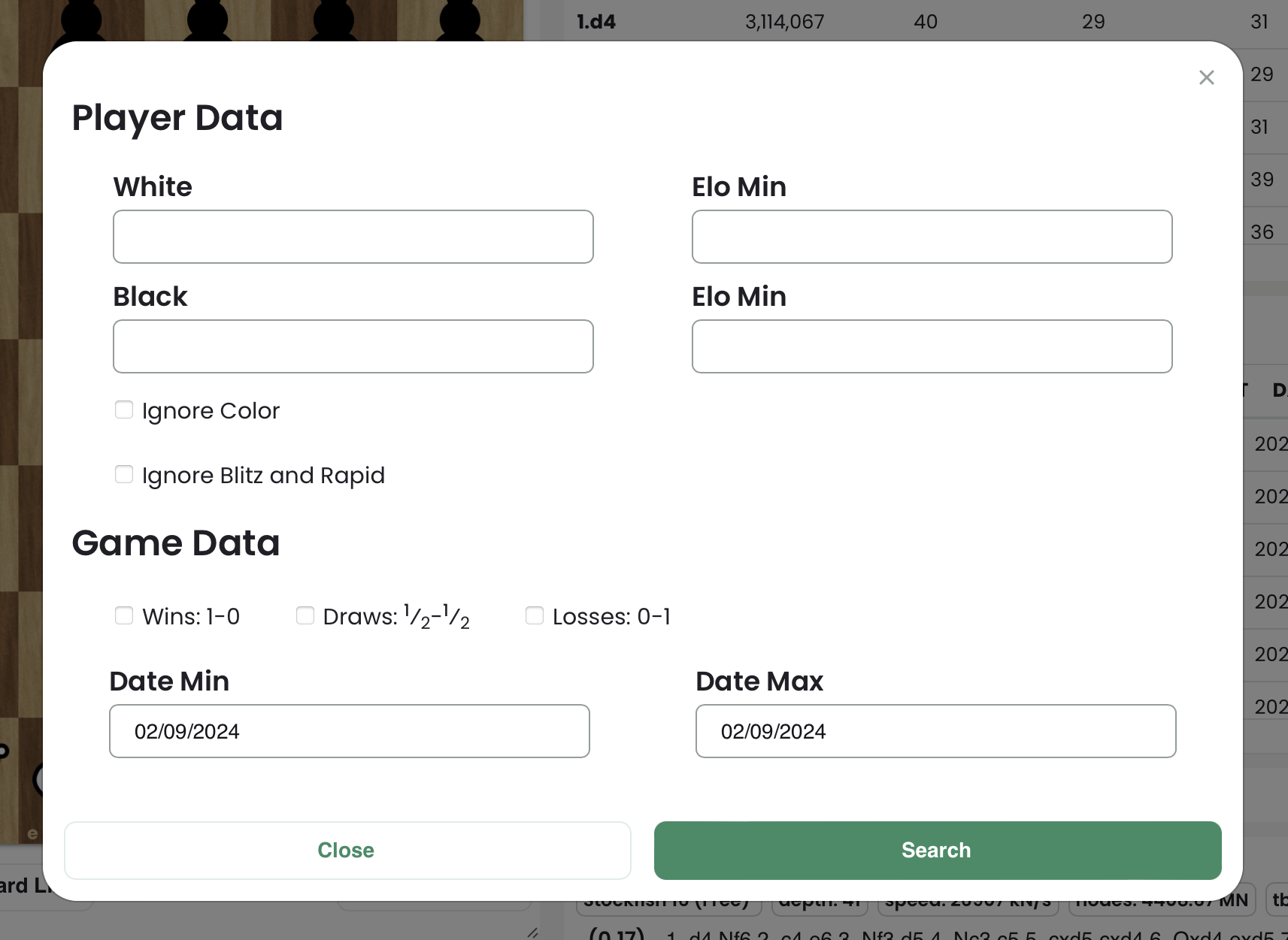 Chessify Database Advanced Game Search