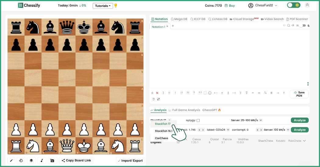 Stockfish 17 on Chessify